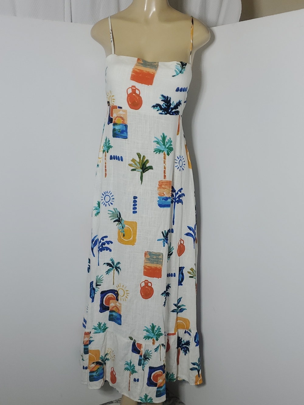 Label Of Love Tropical Print White Maxi Sundress with Spaghetti Straps Size M